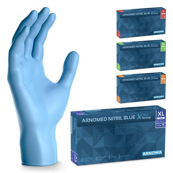 ARNOMED Guantes Nitrilo Extra Fuerte 50% mas Gruesos Talla XL Pack 100 — kit de emergencia pandemia en una casa rural