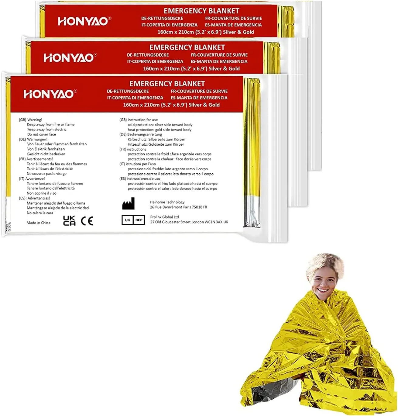 HONYAO Manta Termica Supervivencia 3 Piezas 210x160cm