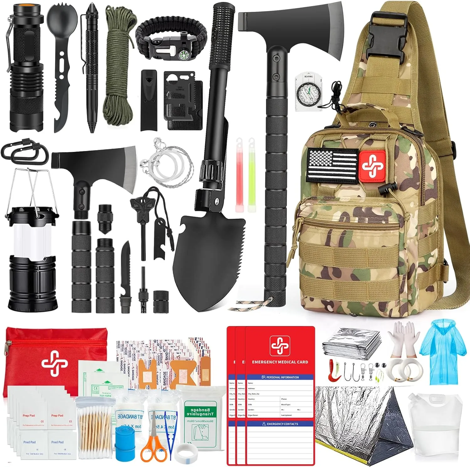 Kit Supervivencia Camping con Botiquin de Primeros Auxilios