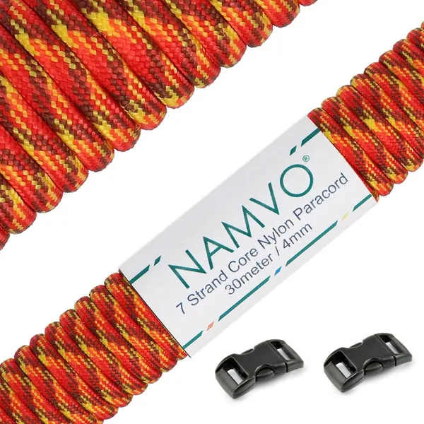 Namvo Paracord 550 Mil Spec Tipo III 30 Metros Camo Fuego — kit de emergencia DANA en un piso