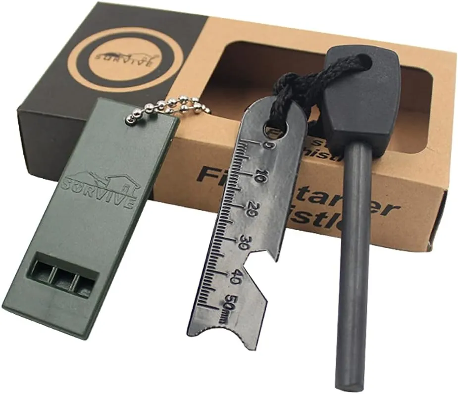 Pedernal Supervivencia Magnesio Kit 7 en 1 con Mango Madera