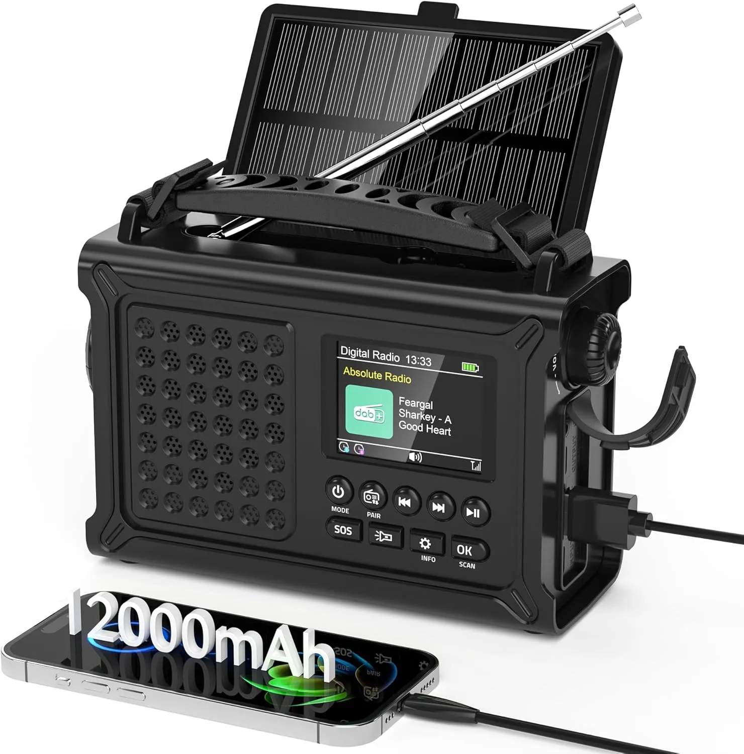 Radio Emergencia DAB+/FM con Bluetooth 5.0, Solar y Manivela