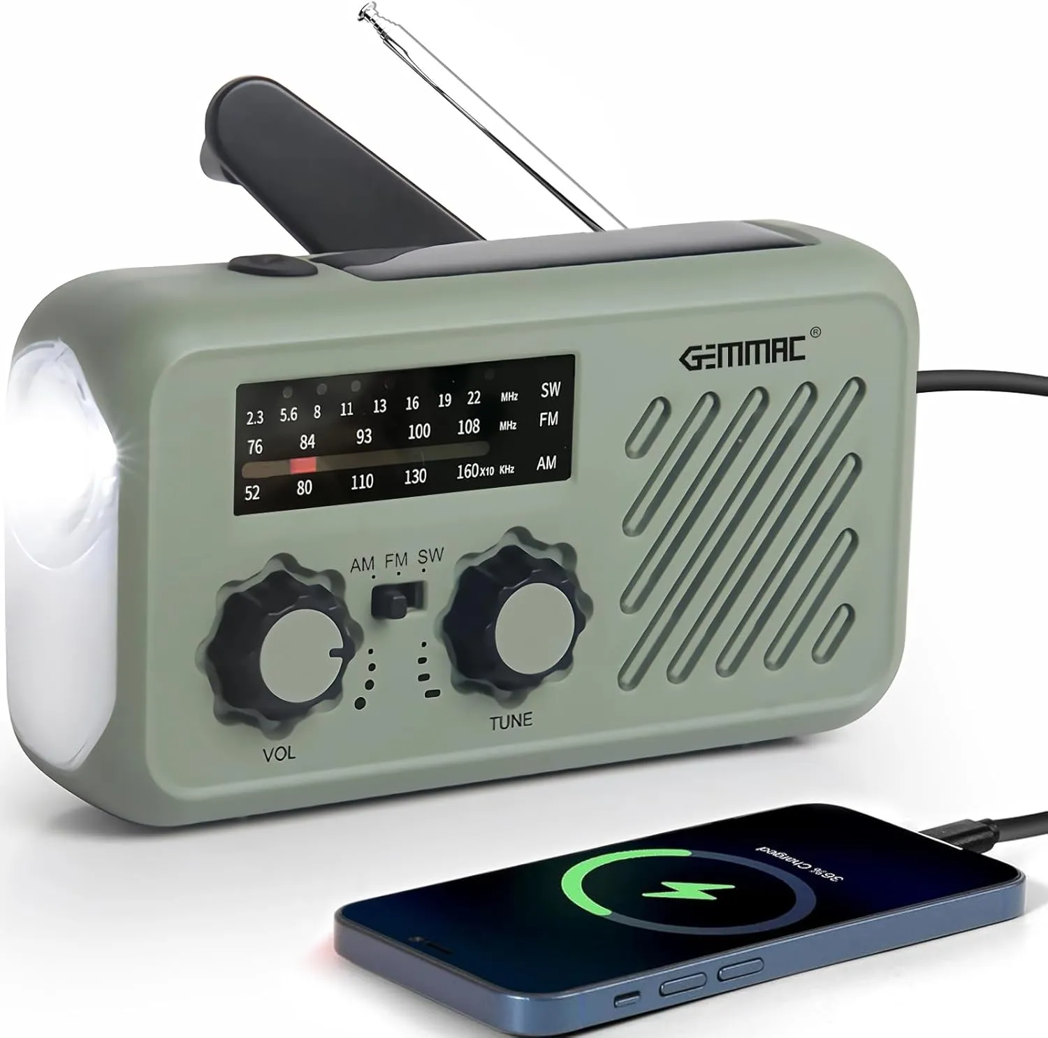 Radio de Emergencia Solar FM/AM con Manivela, Linterna LED y Powerbank 2000mAh