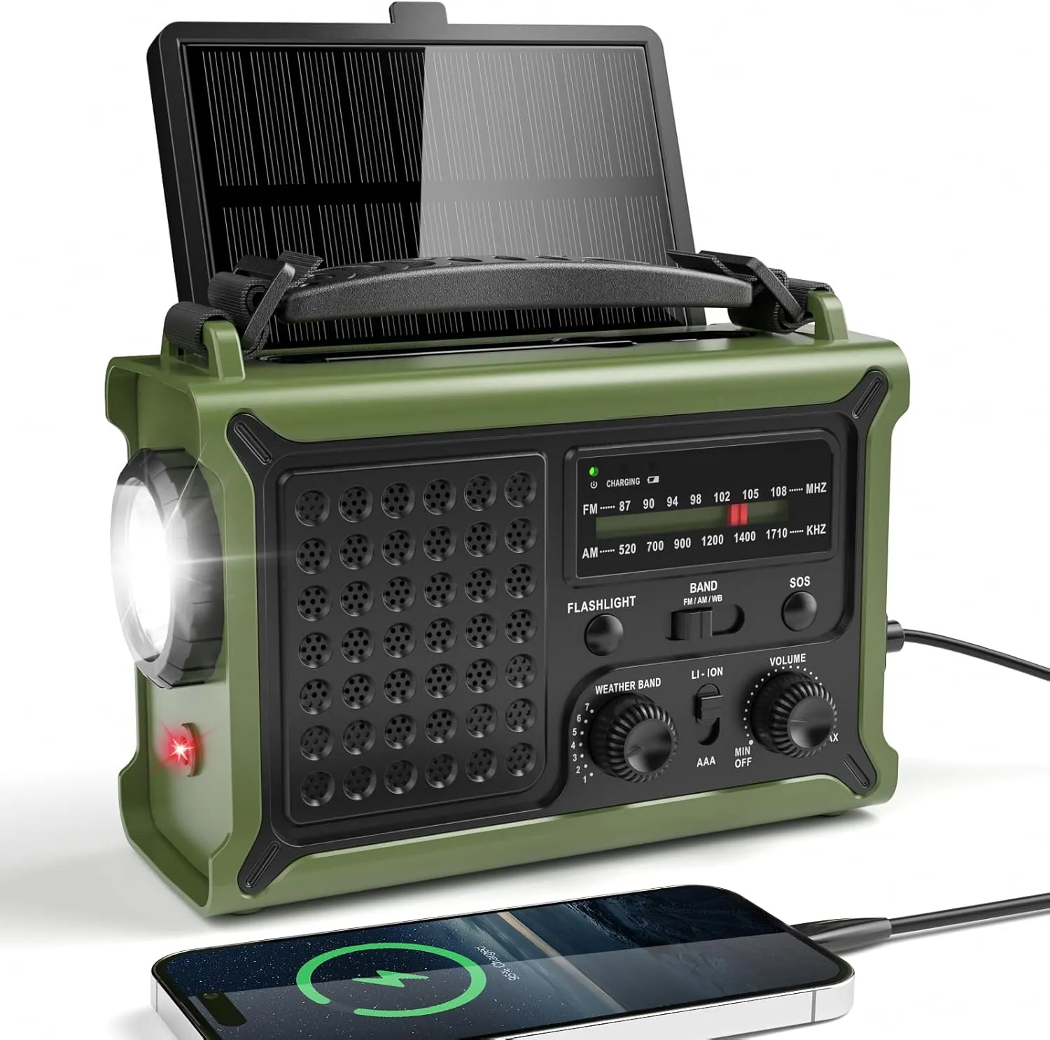 Radio Solar Emergencia AM/FM 12000mAh Bateria Grande Manivela