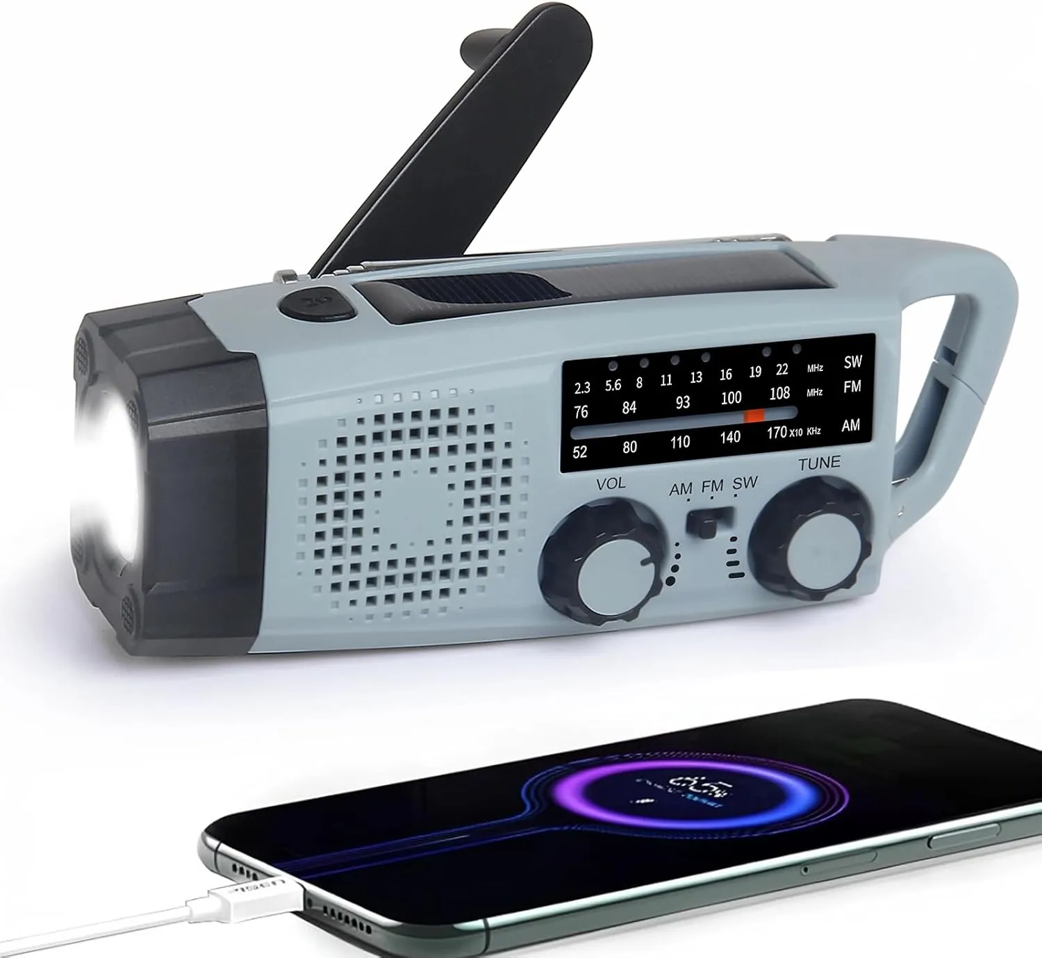 Radio de Emergencia Solar AM/FM con Manivela y Linterna LED 2000mAh