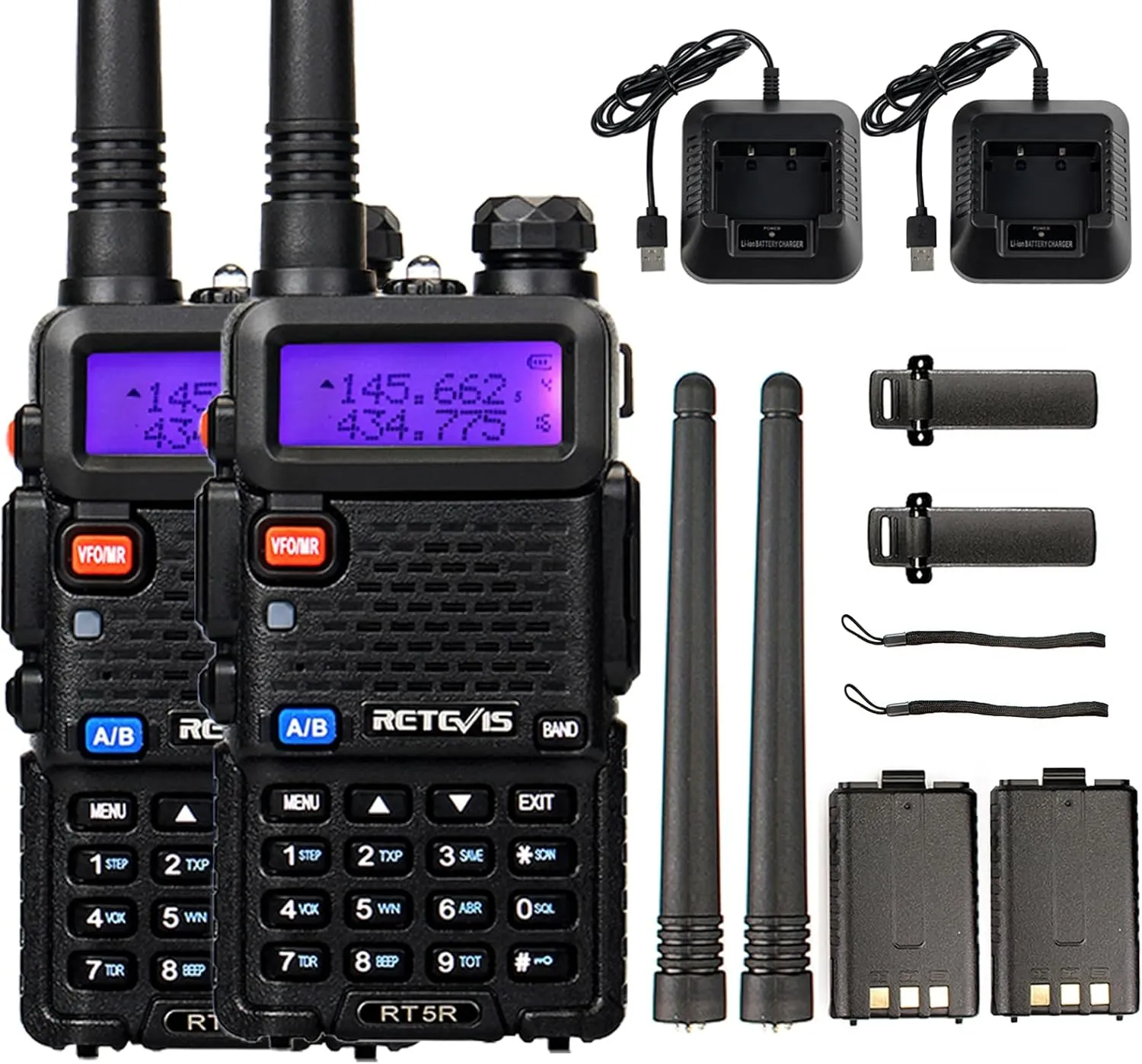 Retevis RT5R Walkie Talkie Dual Band 128 Canales Linterna Pack 2 Unidades