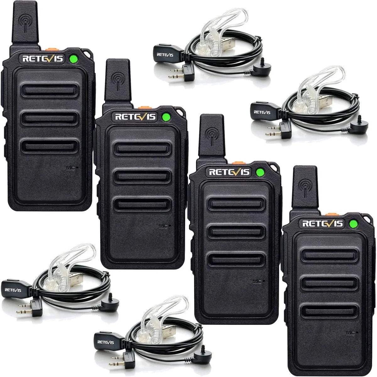 Retevis RT619 Walkie Talkie Mini PMR446 Pack 4 Unidades con Auriculares