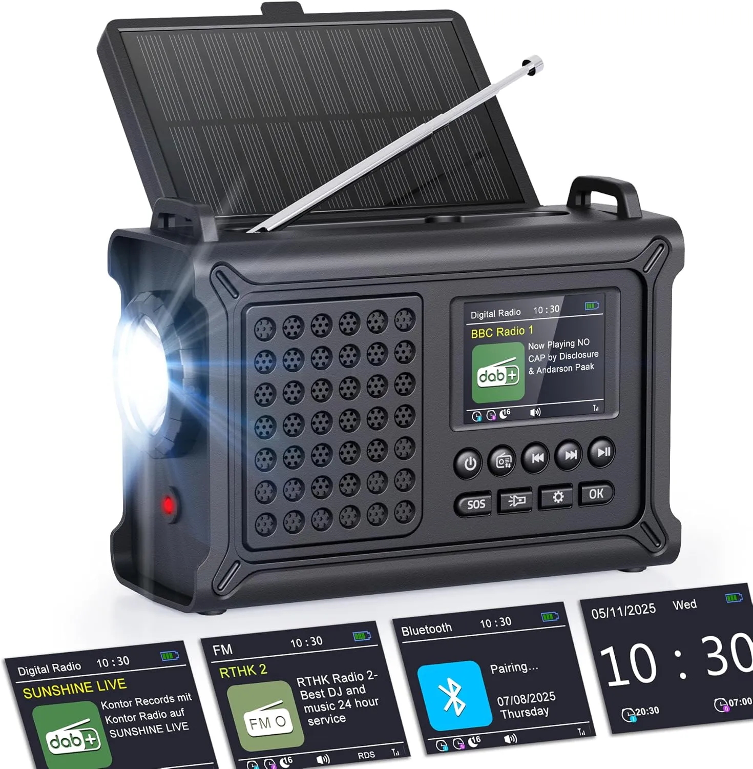 ROCAM Radio Solar DAB+/FM con Bluetooth 12000mAh Pantalla Color