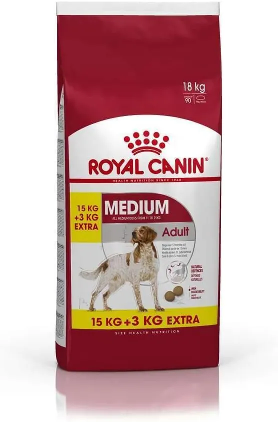 Royal Canin Medium Adult Saco 15kg + 3kg Extra (18kg total) — kit de emergencia DANA en un piso