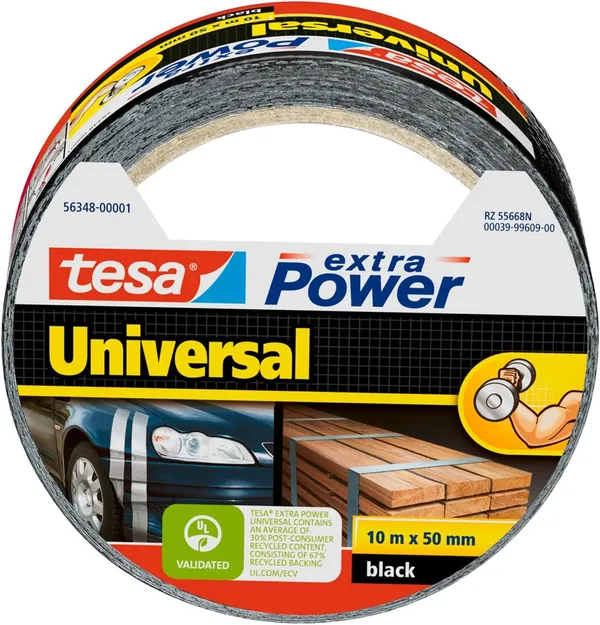 tesa Cinta Adhesiva Universal Extra Power Negro 10m x 50mm — kit de emergencia DANA en un piso