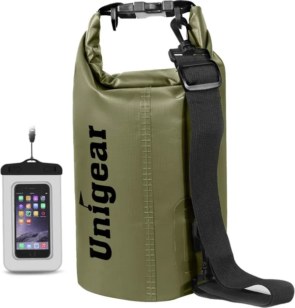 Unigear Bolsa Estanca 20L con Funda Telefono y Correa — kit de emergencia DANA en un piso