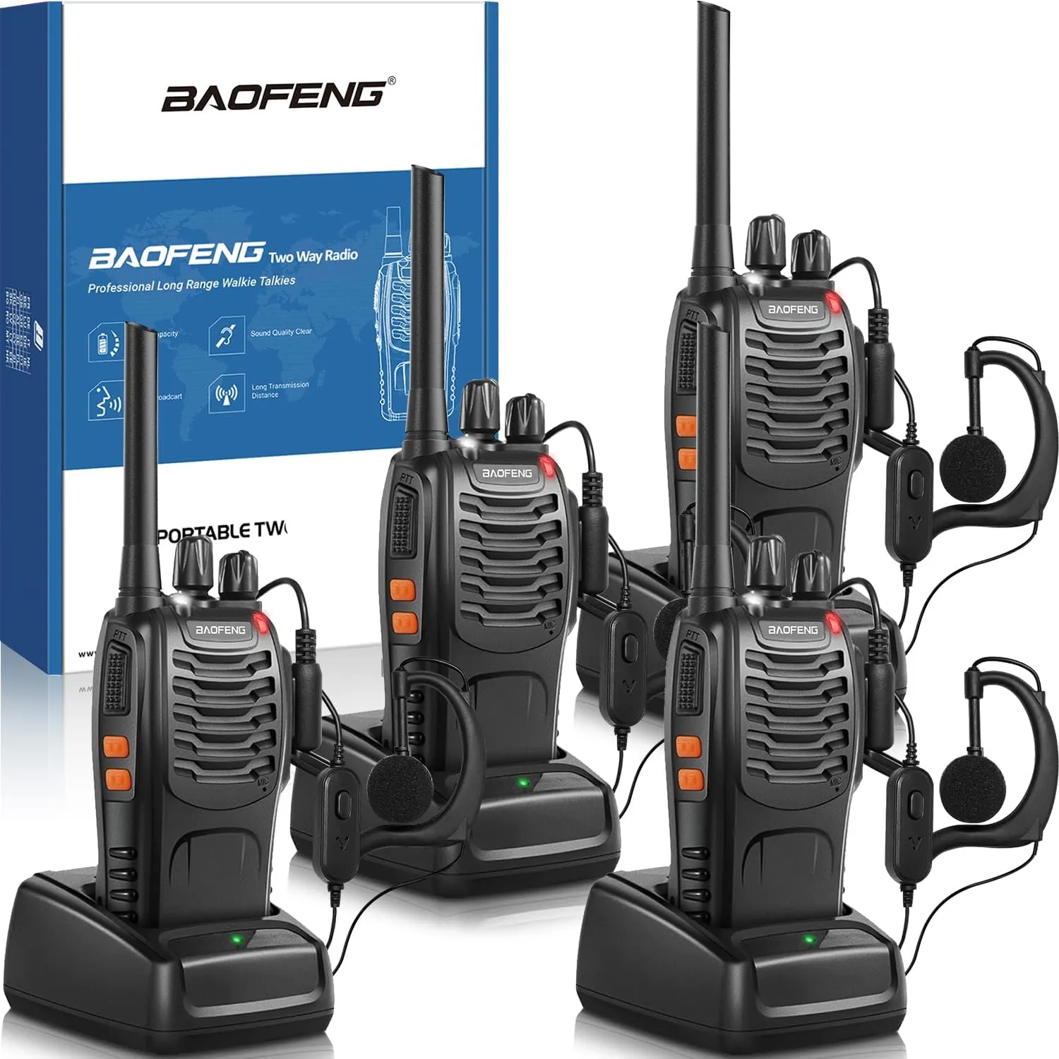 Walkie Talkies Profesionales Pack 4 Unidades Largo Alcance Recargables