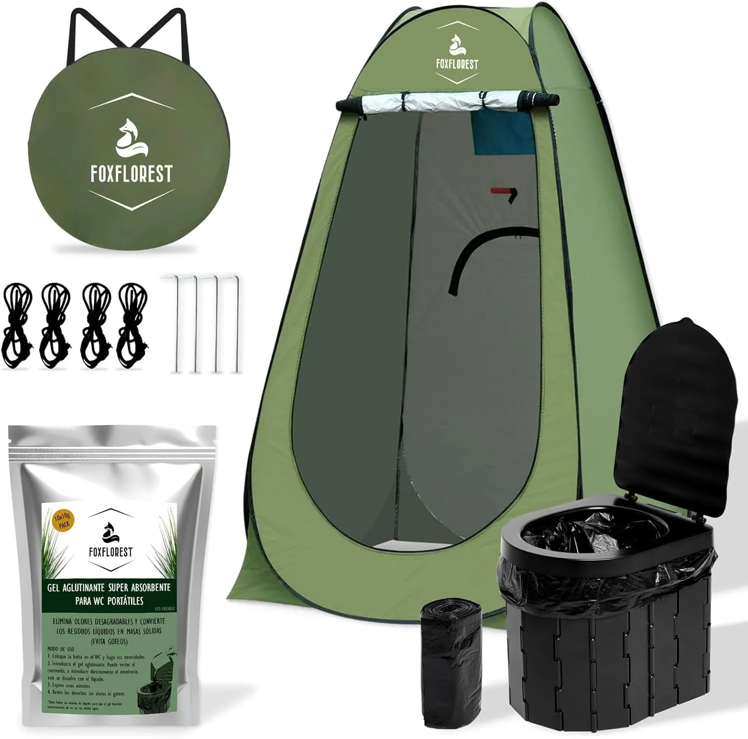 WC Portatil Kit Completo con Tienda Cambiador y Gel Aglutinante